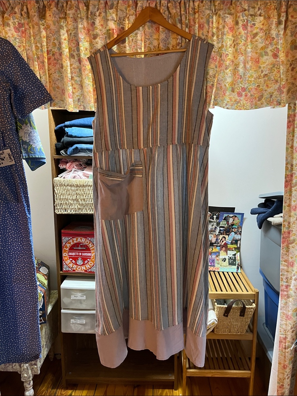 Striped Sleeveless Maxi Dress in Taupe and Pastel Stripe